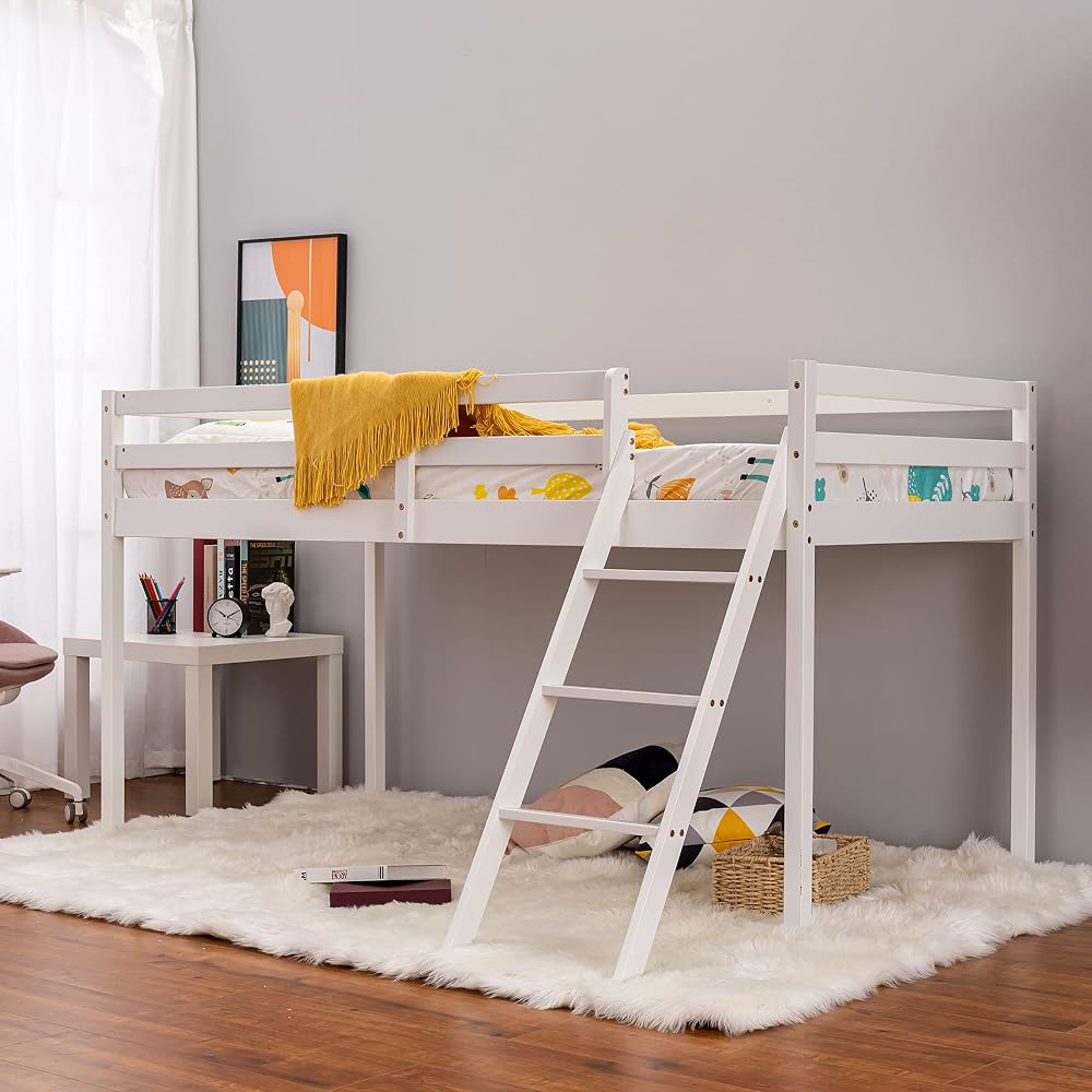 Panana Mid Sleeper Bunk Bed 3FT Single Bed Frame Wood Cabin Bed, for Kids, White