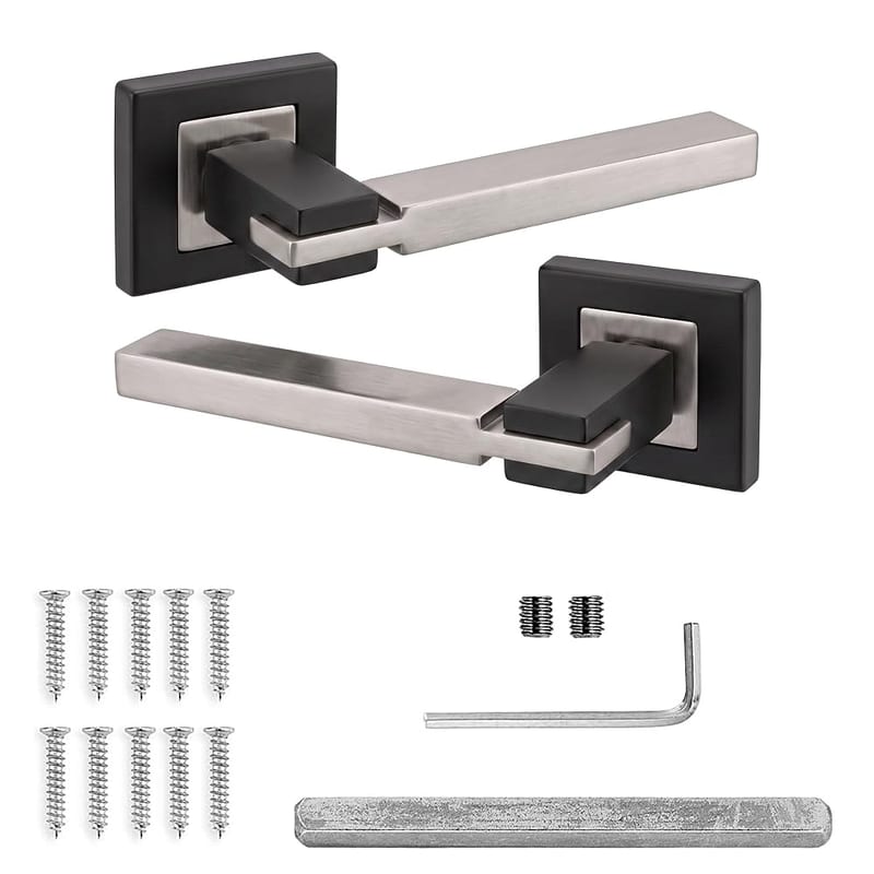 Decoranddecor Nexus Dual Tone Silver and Black Aluminium Lever Door Handle Set