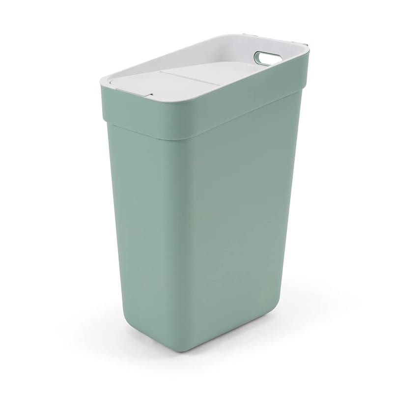 CURVER Ready to Collect 100% Recycled 30L Kitchen Accessories Recycling Lift Top Bin, Green with Light Grey Lid