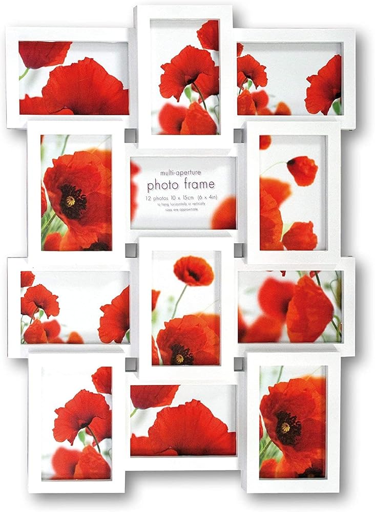 Trendi Large Multi Aperture Picture Photo Frame, Holds 12 x 6x4 Inch Photos, Collage Wall-Mounted Frame (White)