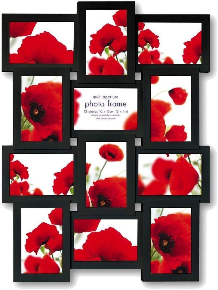 Trendi Large Multi Aperture Picture Photo Frame Holds 12 x 6x4 Inch Photo Frames, Collage Picture Wall-Mounted Frame (Black)