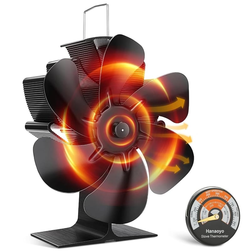 Hanaoyo Stove Fan, 6 Blades Log Burner Fan, Heat Powered Silent Operation for Wood Burning Stoves and Fireplaces