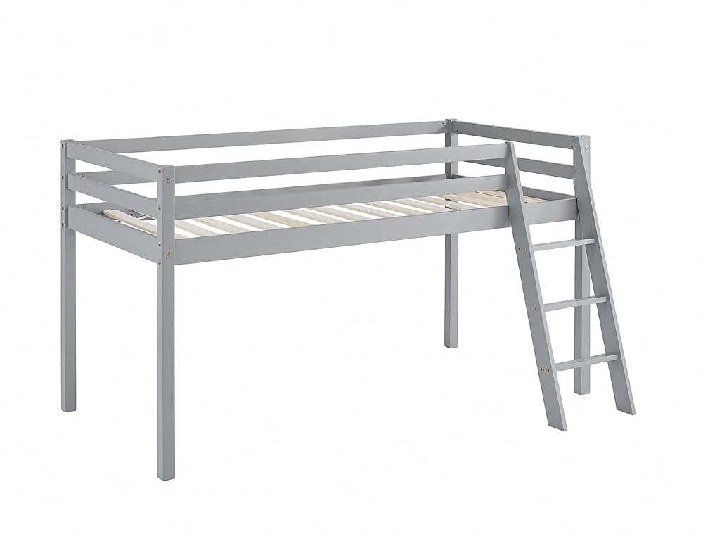 Home Detail Kids Bunk Bed Frame, Mid Sleeper Single Bed, Grey