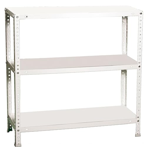 Simonrack Metal Shelving Storage, 3 Shelves, High Load Capacity 100 kg, 900 x 900 x 300 mm, Garage Shelving Storage, White