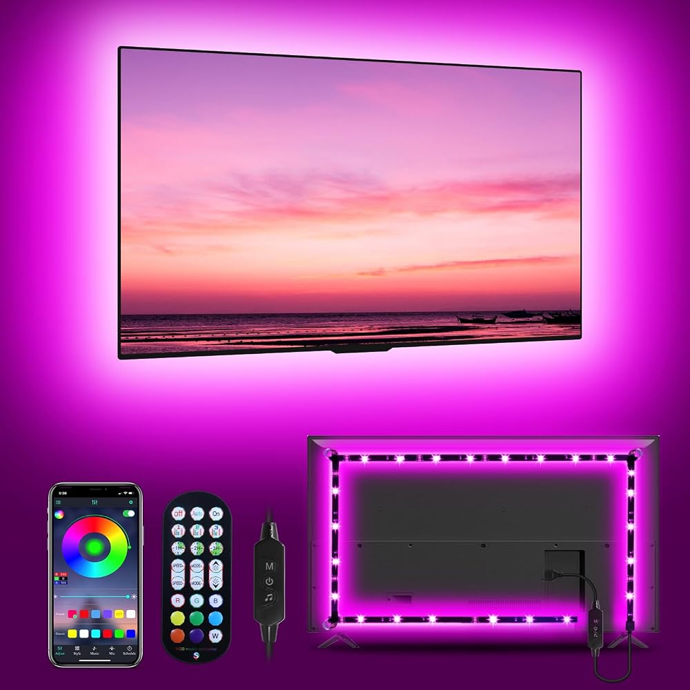 MATICOD LED Lights for TV, 4M TV Lights for 45-60in TVs, Music Sync Colour Changing RGB Backlight with Remote and App