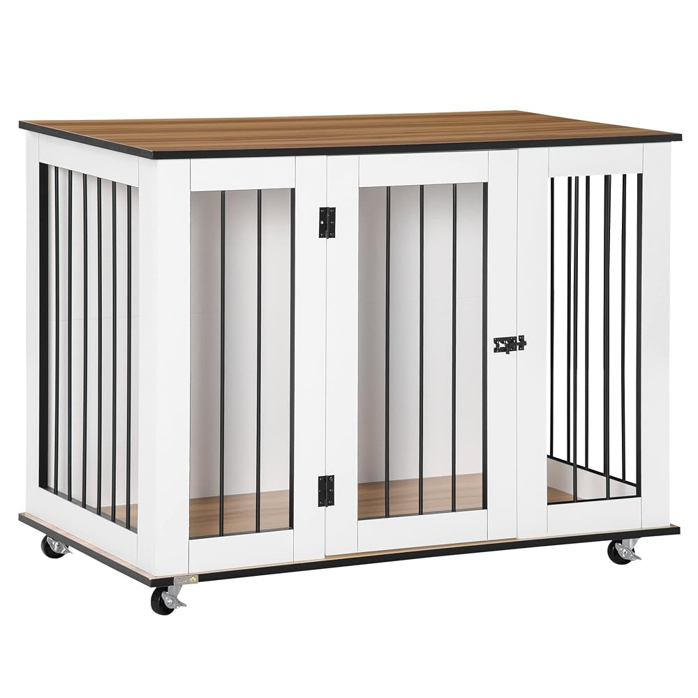 PawHut Dog Crate Furniture End Table with Lockable Door