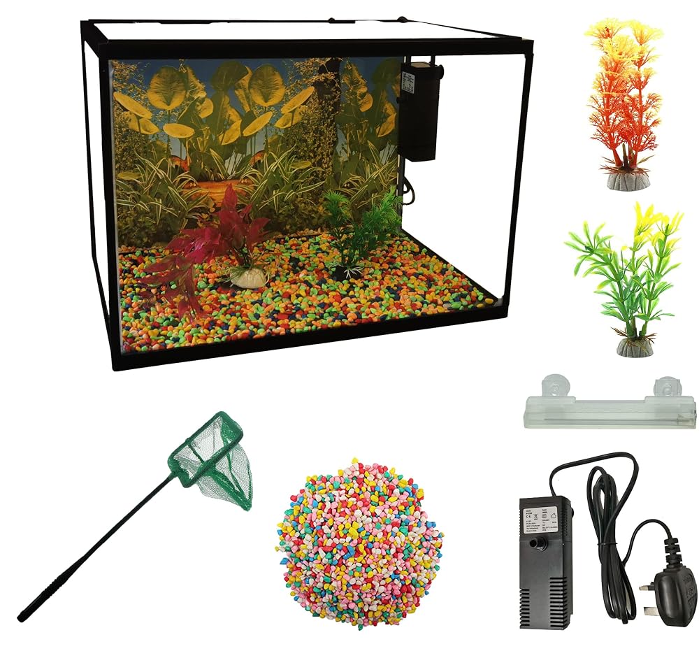 LED Glass Aquarium Fish Tank Starter Kit With Fish Net, Led Light and Air Pump Filter (26L)
