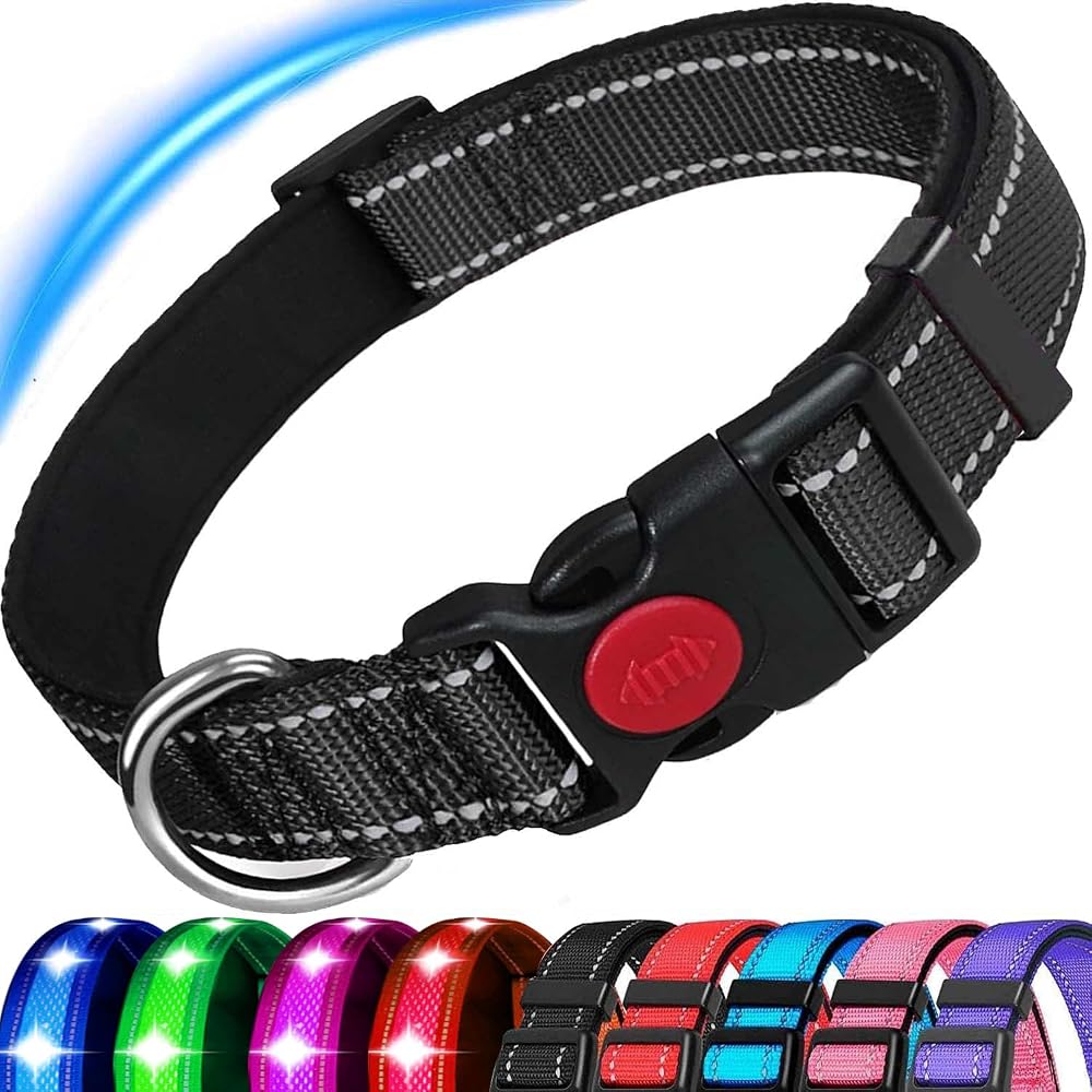 ATETEO Dog Collar, Reflective Adjustable Basic Dog Collar with Soft Neoprene Padding, Durable Nylon Pet Collar for Puppy Small Medium Large Dogs