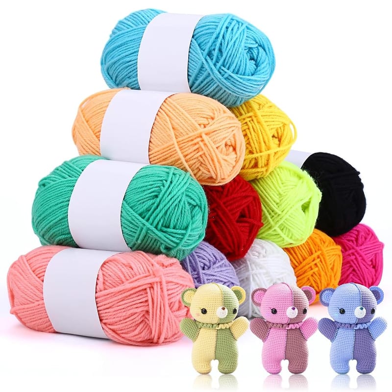 12x 50g Double Knitting Yarn, 100% Acrylic, Colourful DK, Ideal for Beginners and Kids Crafts
