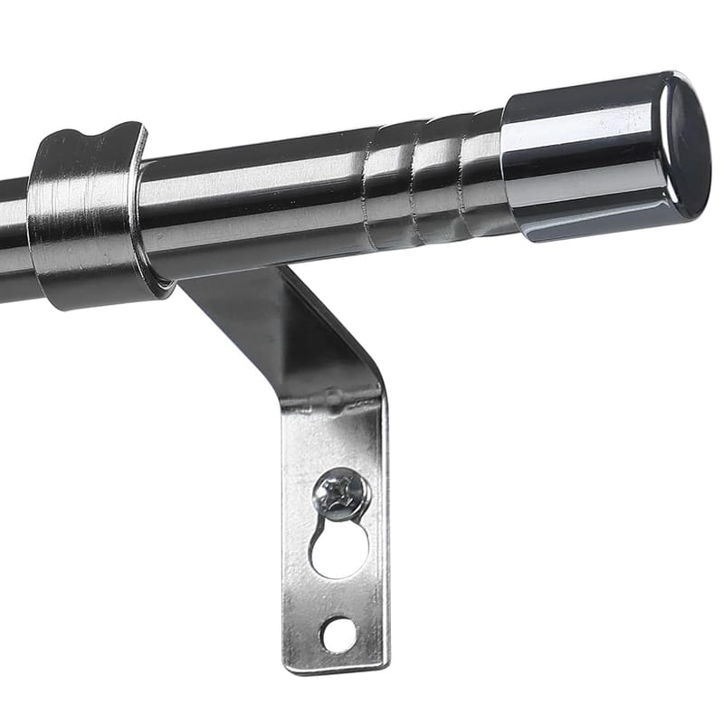 Curtain Poles for Window, Single Curtain Rod with Silver Finials 76 to 116 cm, Adjustable Silver Curtain Pole with Brackets Fittings Set for Living Room & Door