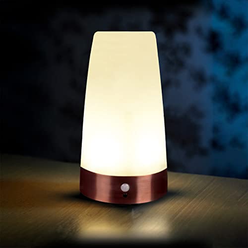 Auraglow Motion Sensor Table Lamp, Battery Powered LED Night Light, Round