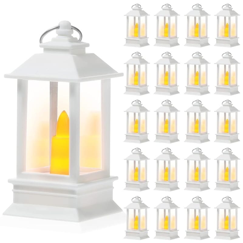 24 Pack Mini Lanterns Bulk, Small Decorative Lanterns with LED Flameless Candle, Battery Operated, White