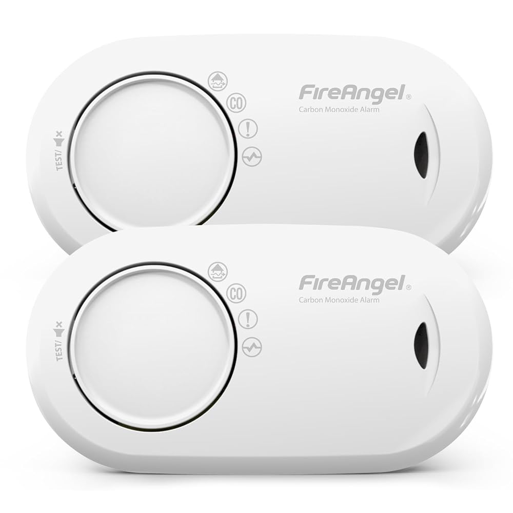 FireAngel FA3313-T2 Carbon Monoxide Alarm and Detector — 10-Year Sensor Life CO Alarm for Home with 1-Year Replaceable Batteries, Travel/Portable CO Detector, 2-Pack, White