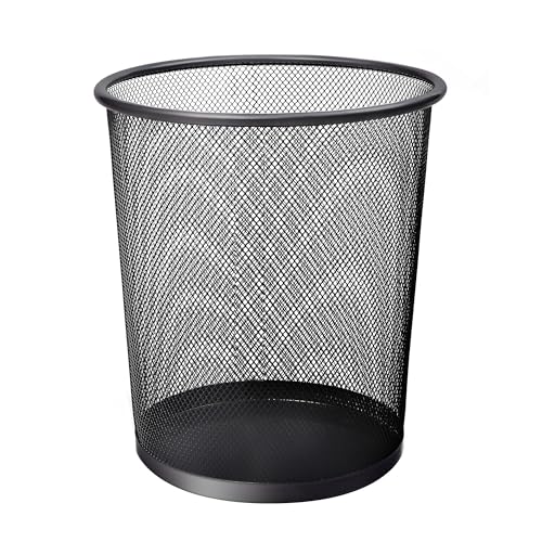 KEPLIN Round Trash Can Bin - 1 Pack Charcoal Black Non-slip Mesh Bins | Waste Paper Bin | Sturdy Metal Bin Indoor Waste Bin for Home, Bedroom, Office, Bathroom, Living Room