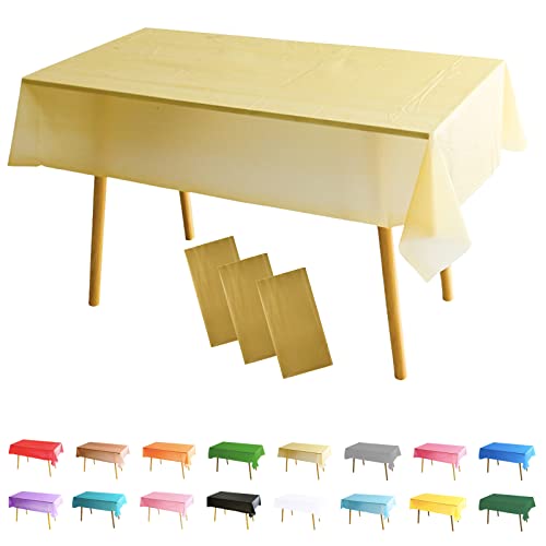 3 Pack Gold Table Cloth Party Disposable Tablecloths Table Covers, 137x274cm Rectangle Large Plastic Tablecloth for Picnic, Baby Shower, Wedding, Birthday, Halloween, Christmas
