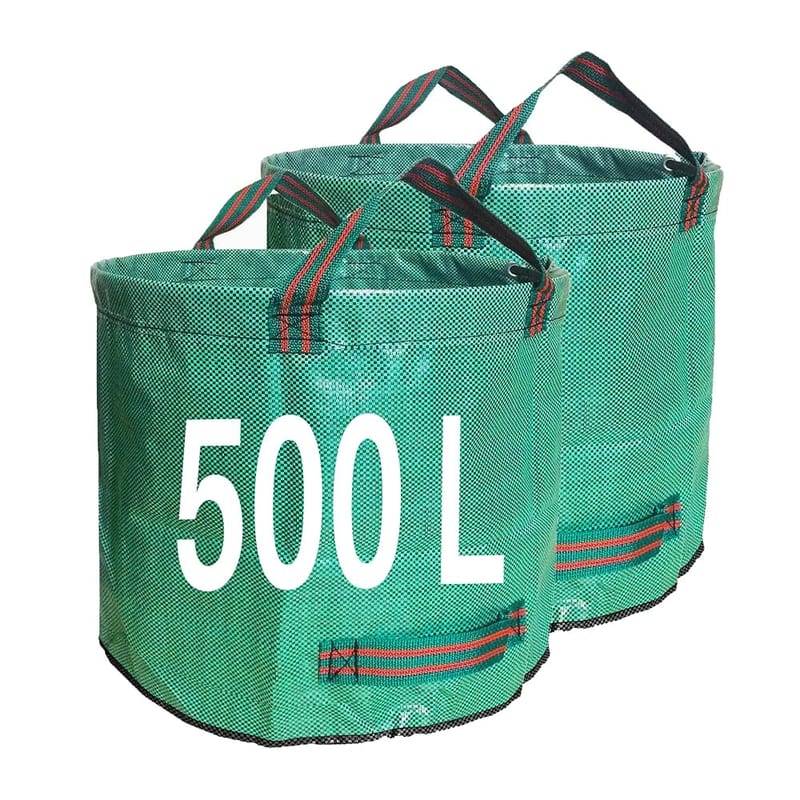 Singwow 500L Heavy Duty Garden Waste Bags with Handles, 2 Pack, 140 g/m² Woven PP Bags with Support Hoops and Four Handles