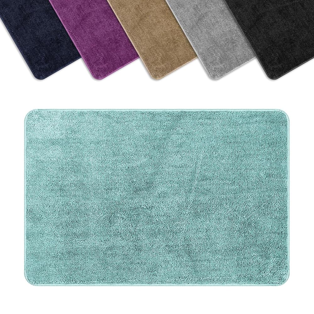 Vinsani Bath Mat Non-Slip Bathroom Mat, Thickened Fluffy Microfiber, Light Blue, 60 x 90cm