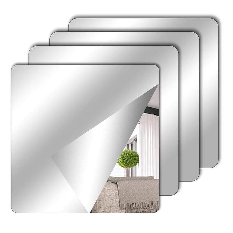 TSLBW 4 Pack Self Adhesive Mirror Stickers, Flexible Acrylic Mirror Tiles for Wall Decoration