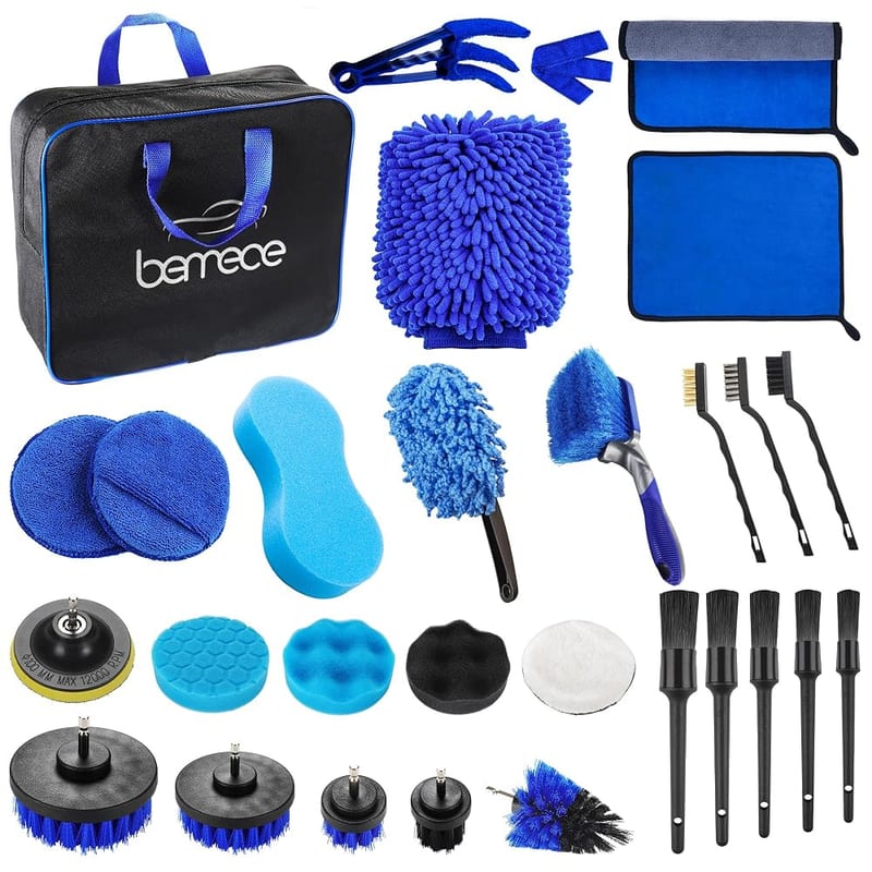 Bemece 29 Piece Car Detailing Kit, Car Cleaning Kit for Cleaning Wheels, Interior, Exterior, Leather, Dashboard, Vents