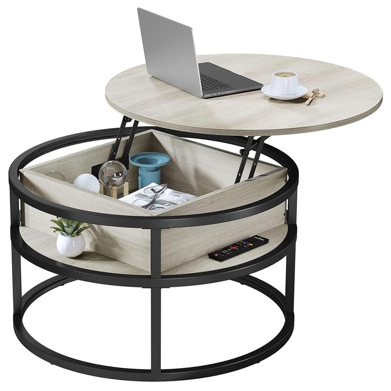 YITAHOME Round Lift Top Coffee Table with Hidden Storage Compartment, White Oak