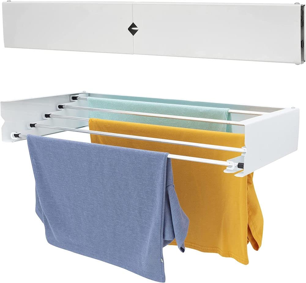 homeart Wall Mounted Clothes Drying Rack, 95cm Retractable Laundry Clothes Airer, Collapsible Folding Washing Line, Indoor & Outdoor, 25kg Capacity, White