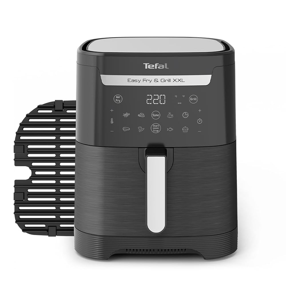 Tefal Easy Fry XXL 2in1 Digital Dual Air Fryer & Grill, 6.5L / 2x3.25L Drawer Capacity, 8 Programs, Black (EY801827)