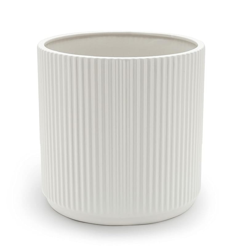 Amazon Basics Fluted Ceramic House Round Planter, 20.3cm, White