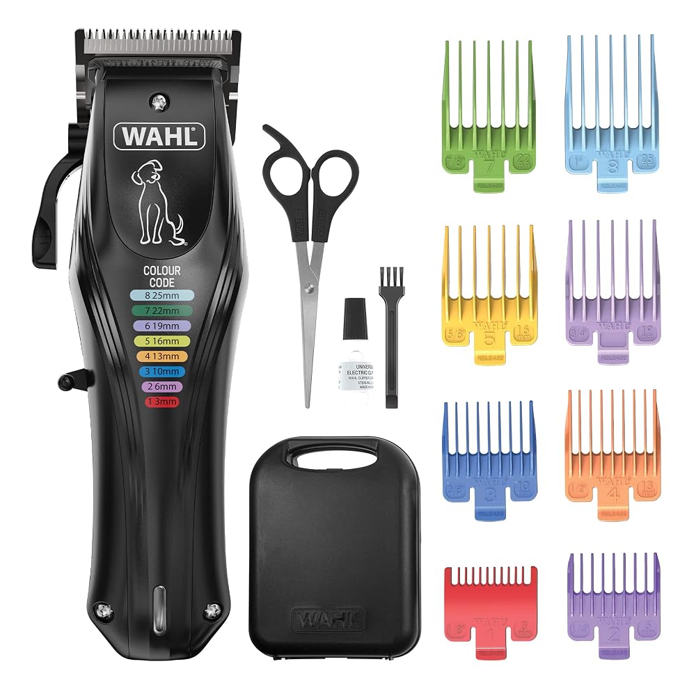WAHL Colour Pro Rechargeable Pet Clipper, Clippers with Coded Combs, Full Coat Grooming for Dogs, Low Noise