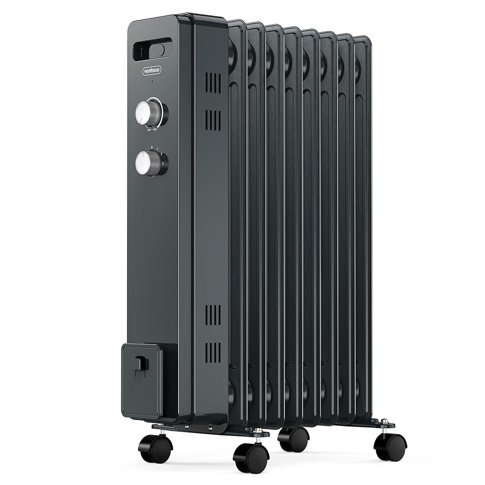VonHaus Oil Filled Radiator 9 Fin, Portable Electric Free Standing Heater 2000W