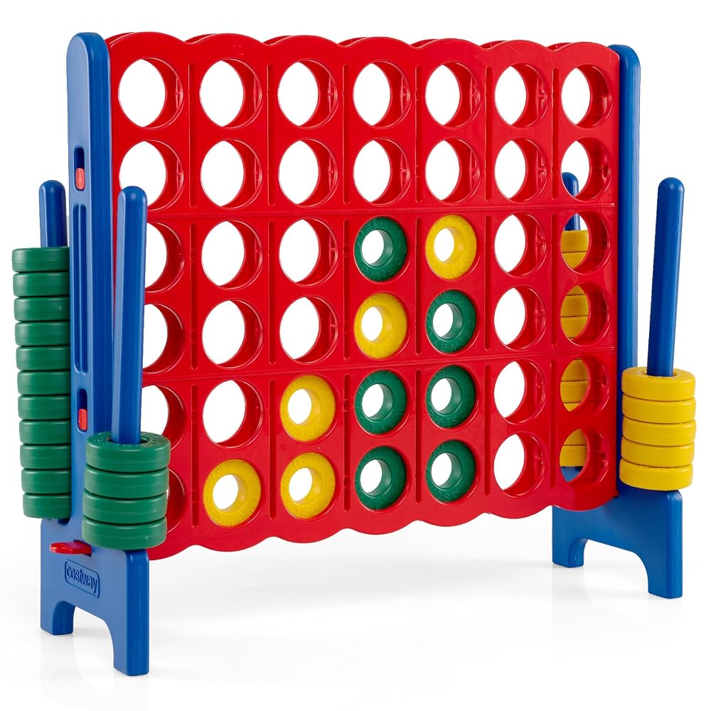 COSTWAY Giant Connect 4, Four in A Row Game Set with 42 Jumbo Rings & Quick-Release Slider, 120 x 104cm
