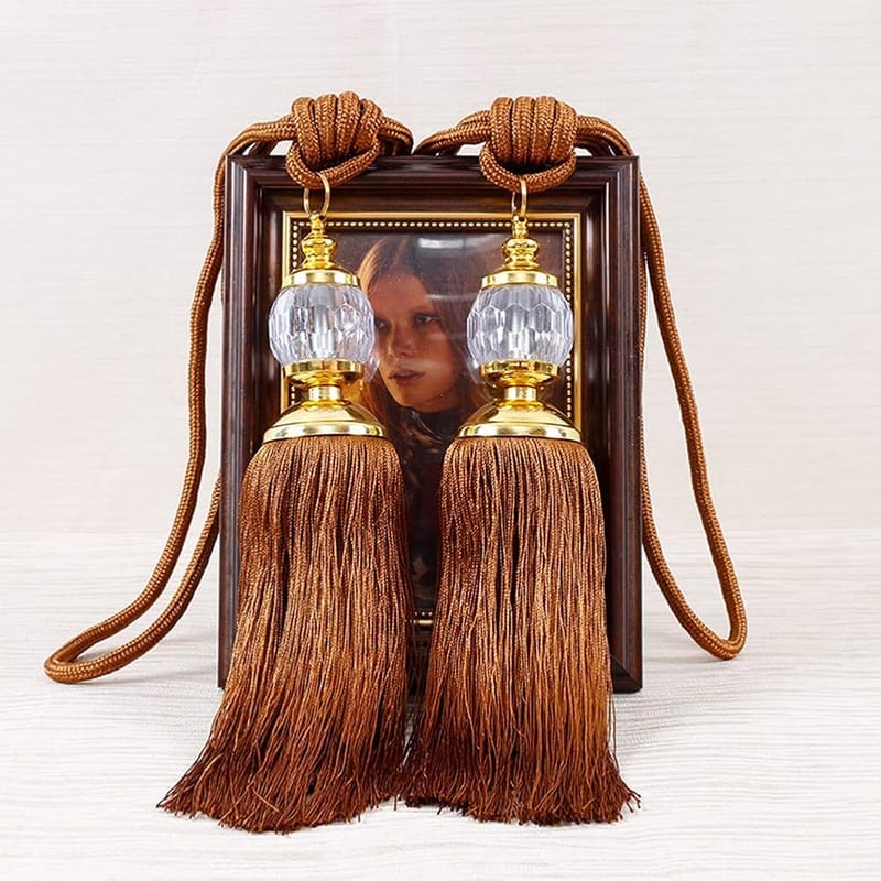 2PCS Luxury Curtain Holdbacks Rope Tie Backs Tassel Tiebacks Beaded Ball Decor Pair, Vintage Handmade Braided Rope Holdbacks (Coffee)