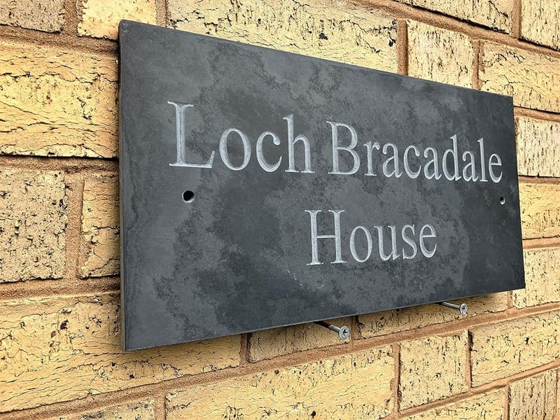 Slate House Sign 400 x 200mm Number Plaque Personalised Sign, Engraved Not Lasered, Shipped Next Working Day, Lettering Unpainted, Dark Grey