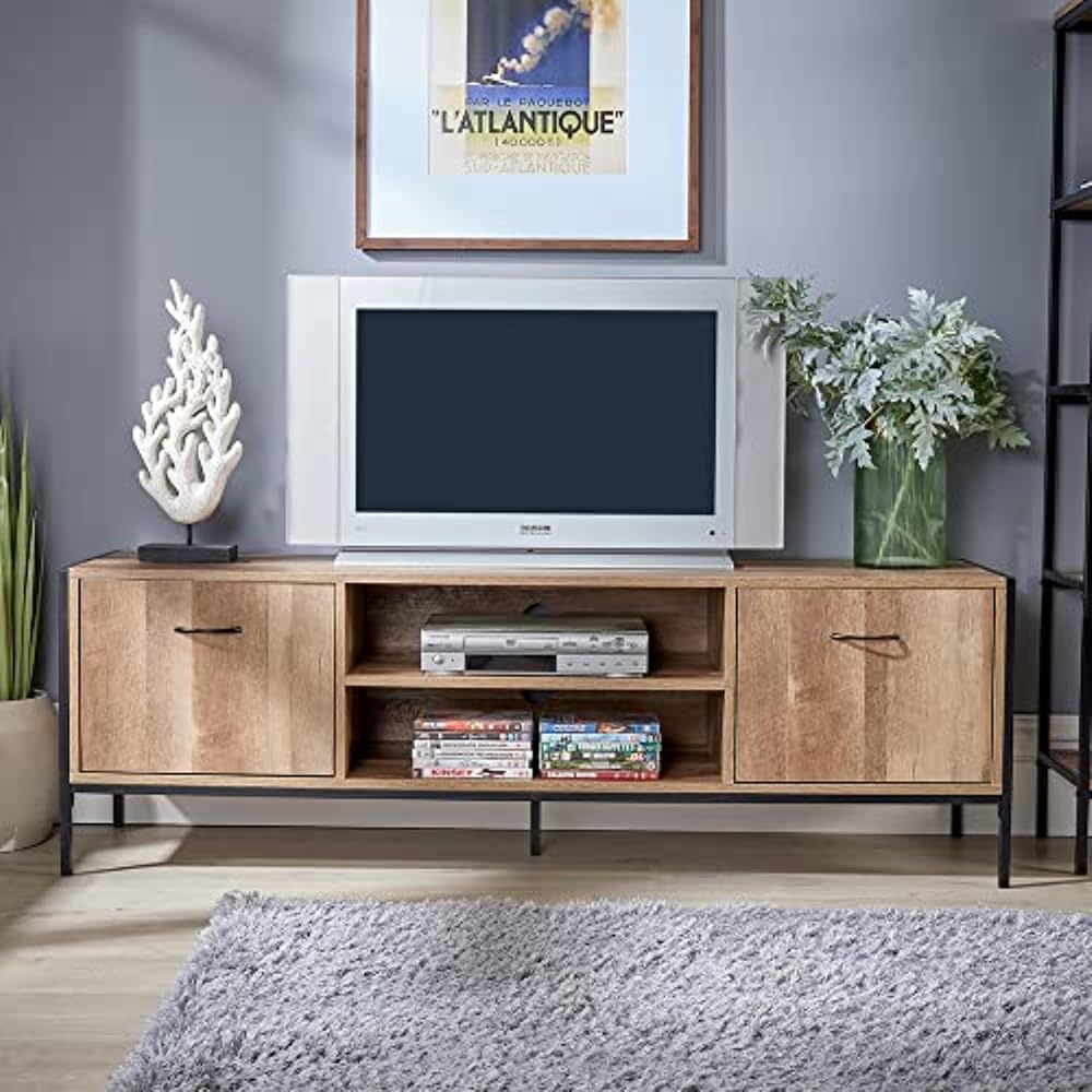 Home Source TV Unit Media Stand Cabinet, 2 Cupboards and Shelf Storage