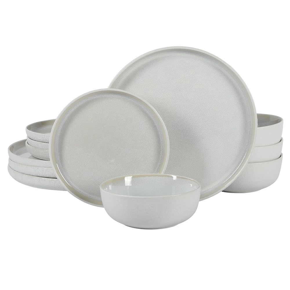 Gibson Home Oslo 16 Piece Porcelain Dinnerware Set, White with Black Rim