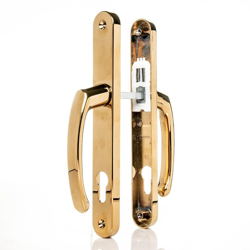 UPVC Door Handles Set - Polished Brass - Lever/Lever - 92mm PZ (Centres) - 215mm Screw to Screw - Backplate 245mm X 32mm - UPVC Door Handle - Brass Replacement UPVC Door Handles - PVC Door Handle