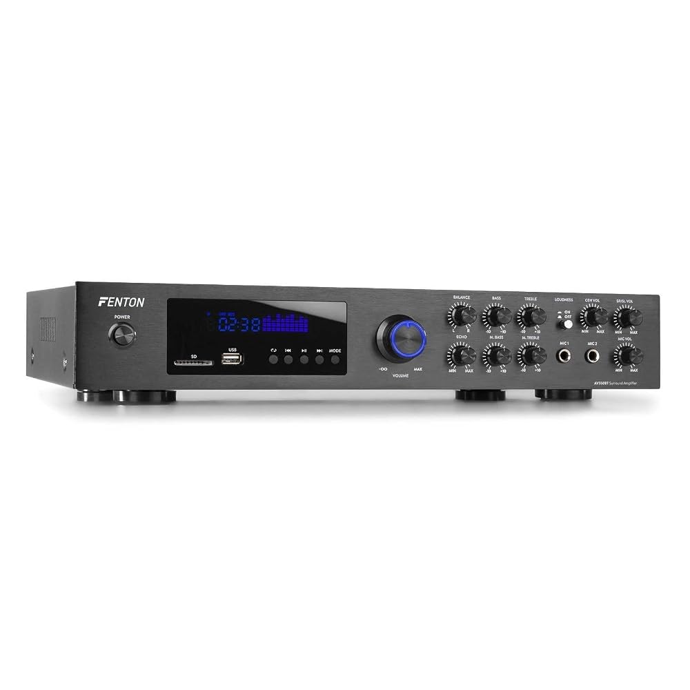 Fenton AV550BT 5.1 Home Cinema Amplifier, Bluetooth Theatre Audio System with Multiple Input Options, Sleek Powerful Design, Easy Setup for Ultimate Surround Sound Experience