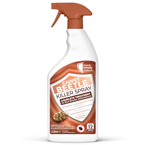 Carpet Beetle Killer Spray 1L - Fast-Acting 0.1% Cypermethrin, Targets All Life Stages, Low Odour, Works on Soft/Hard Furnishings