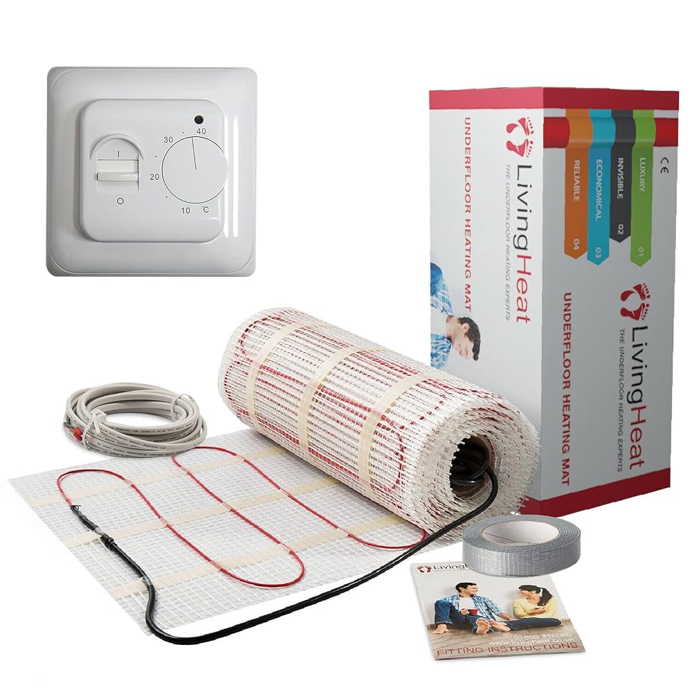 Electric Underfloor Heating Mat Kit 1/m² - 150W/m² with White Wi-Fi Colour Touch Screen Thermostat