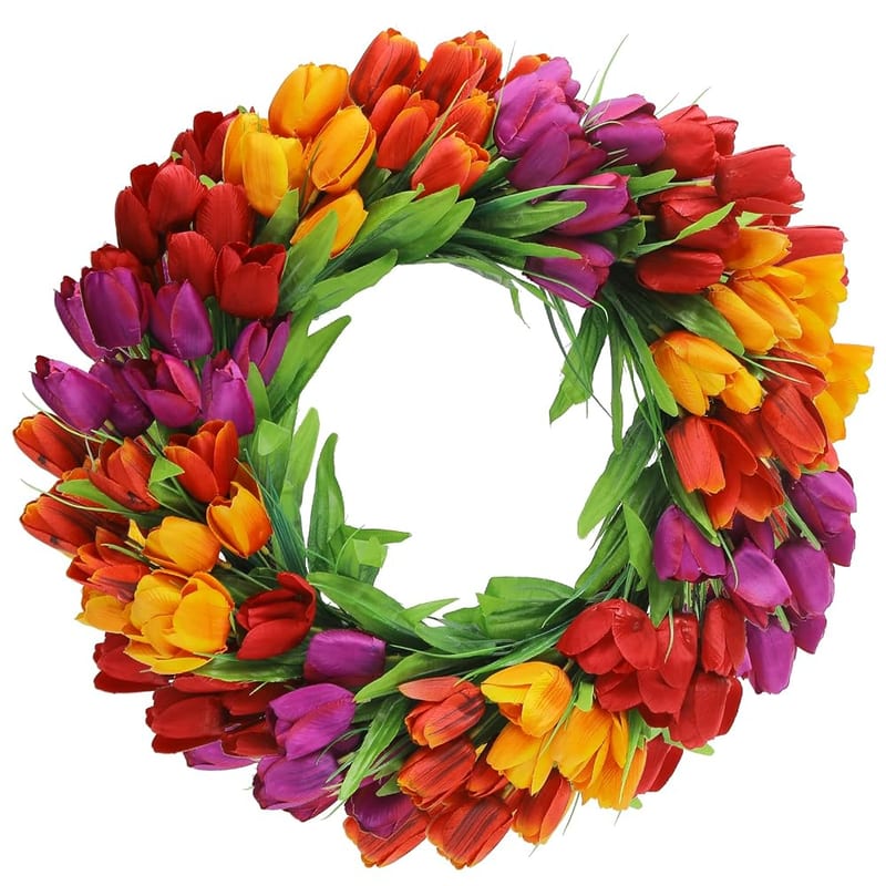 U'Artlines 20 Inch Tulip Wreath for Front Door, Artificial Spring Floral Wreath for Home Wall Window Decoration