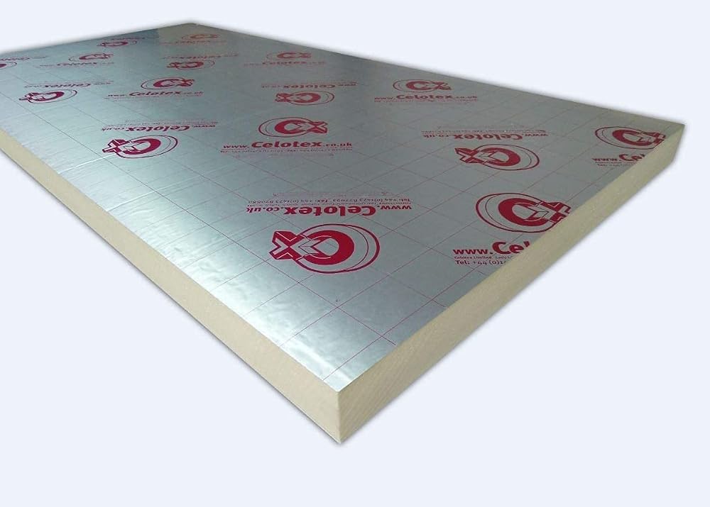 5 X RECTICEL / CELOTEX / KINGSPAN Insulation Board 100MM X 2400MM X 1200MM EURTHANE GP FOIL Back PIR, Silver