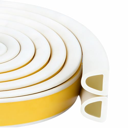 Weather Stripping Tape, Doors Windows Draught Excluder Self-Adhesive Anti-Collision Rubber D Type Foam Sealing Tape (White-10m)