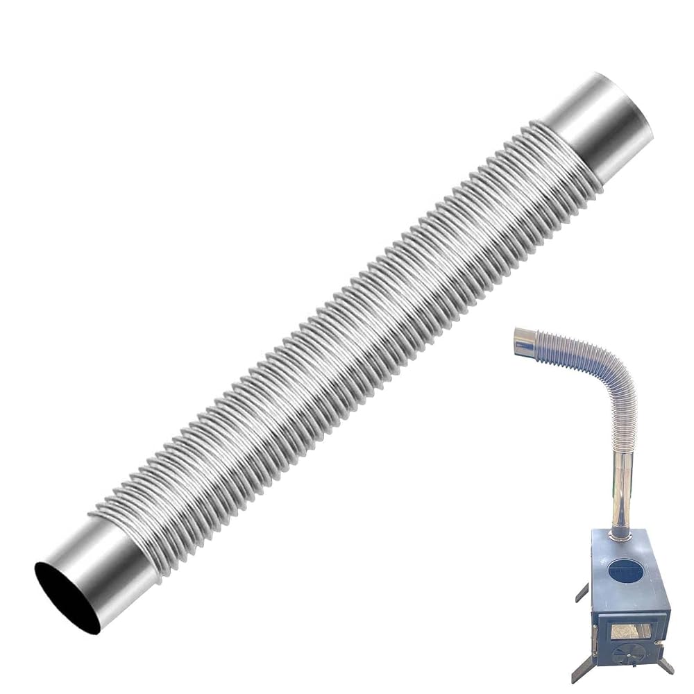 Stainless Steel Chimney Pipe, Flexible Flue Exhaust - 50 x 6cm, Adjustable Vent Hose for Wood Log Burning Stoves