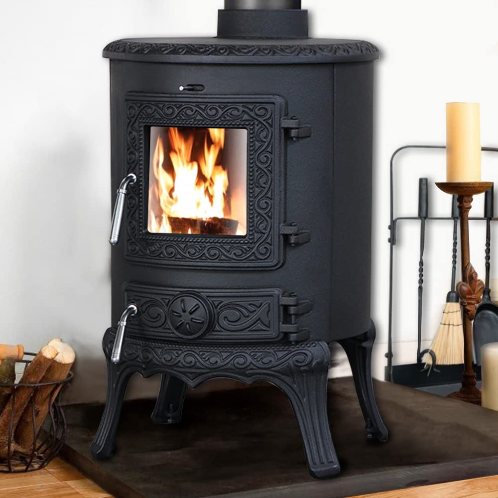 NRG 5KW Black Cast Iron Wood Burning Stove, DEFRA Eco Design High Efficiency, Indoor Use