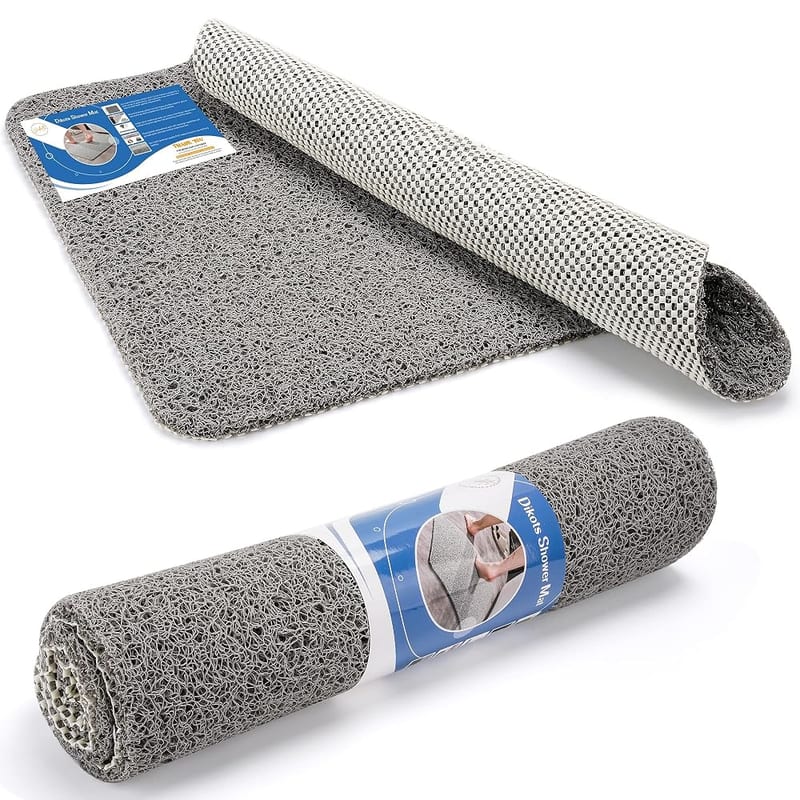Dikots Soft Shower Bath Mat - Non Slip, Anti Mould 60 x 40 cm - Grey Loofah Style PVC Mat for Inside Shower