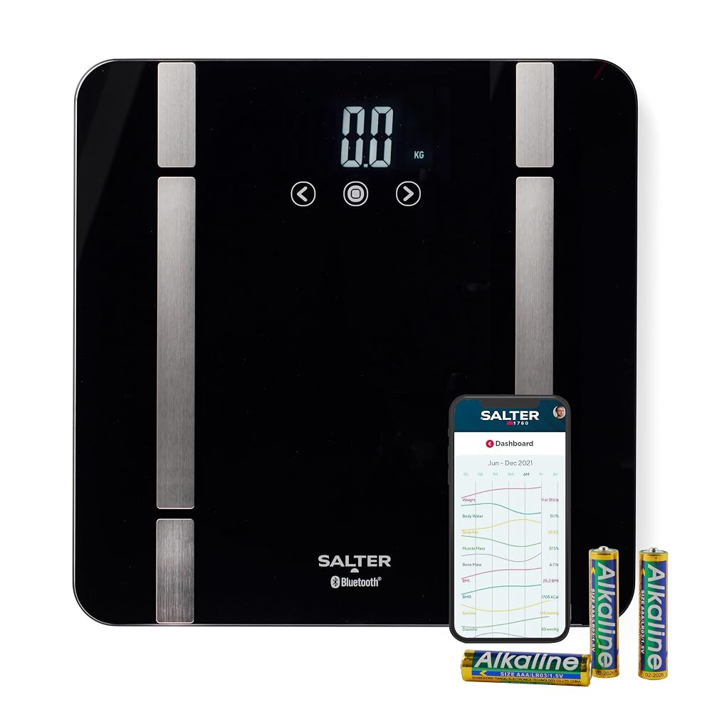 Salter Smart Bathroom Scale, Bluetooth, 200kg Capacity, 17 Body Metrics