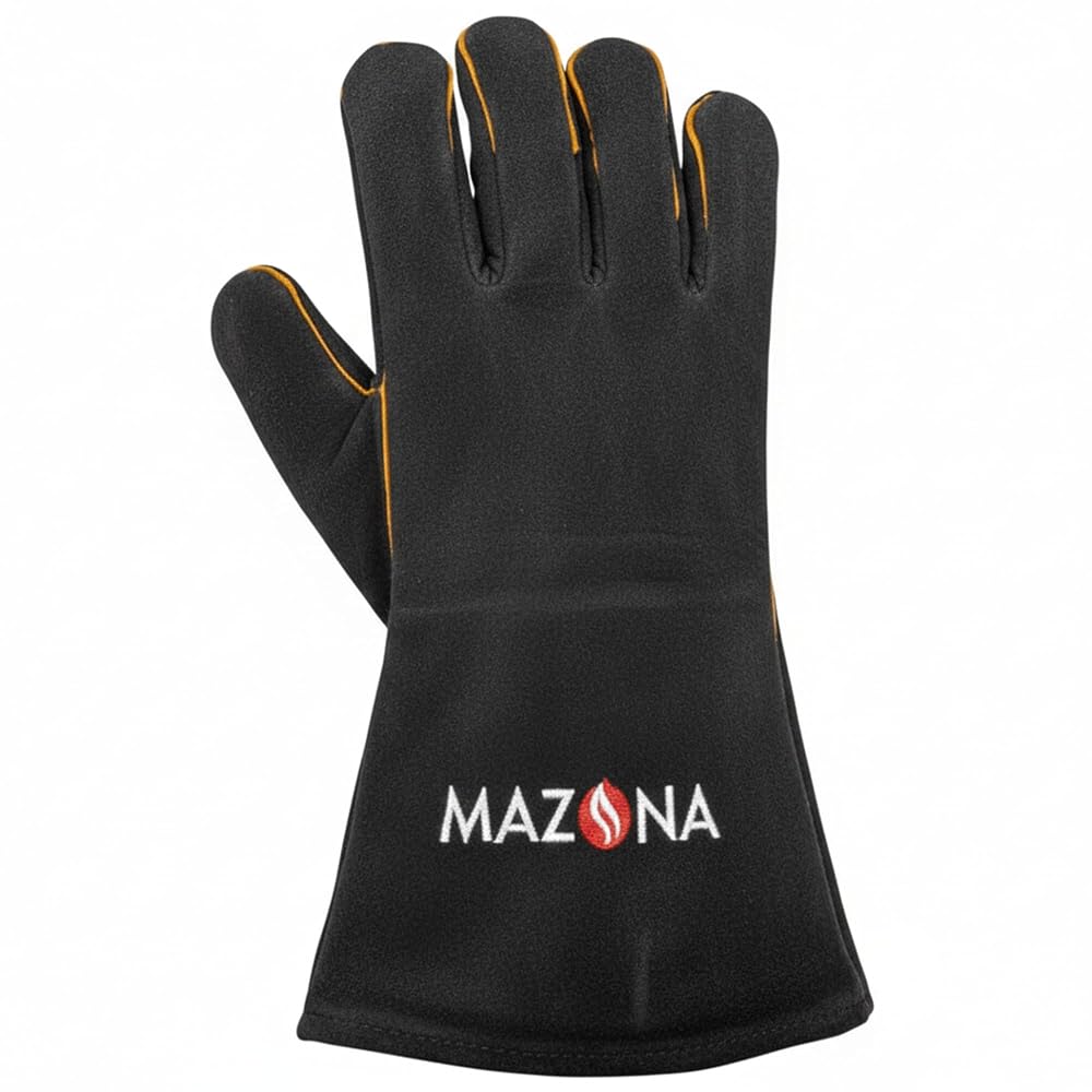 Mazona Heat Resistant Gauntlet Glove for Fireplace, Oven & Stove Safety