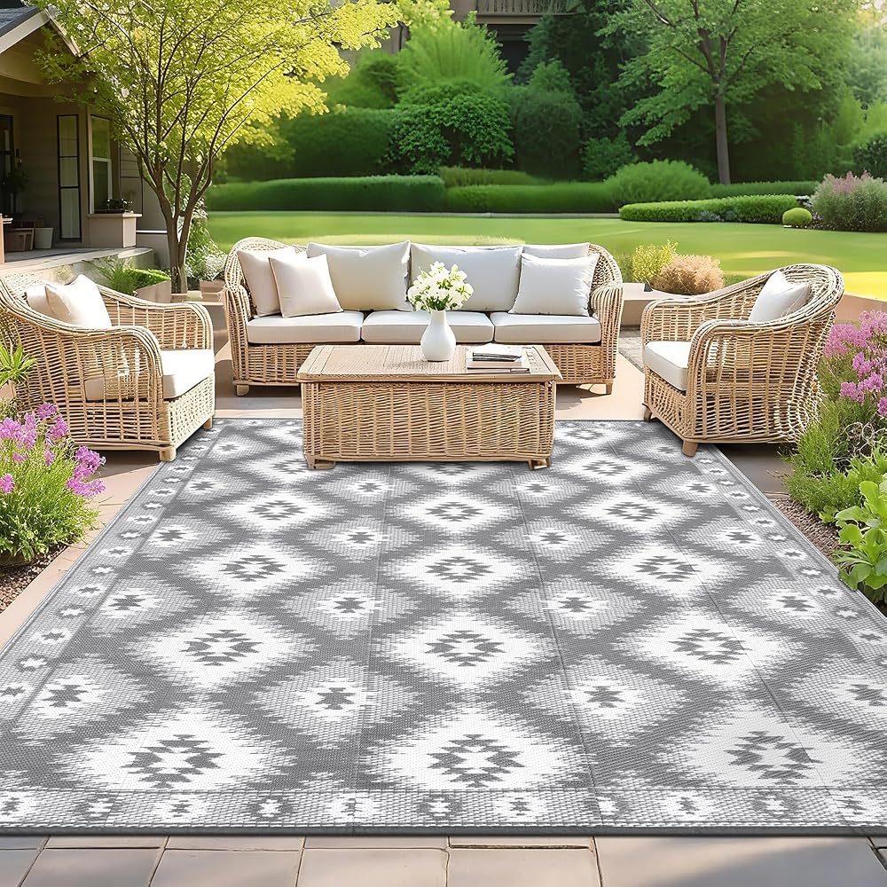 SHACOS Outdoor Rug for Patio, Reversible Garden Rug, Plastic Straw Rug, UV Resistant, Lightweight