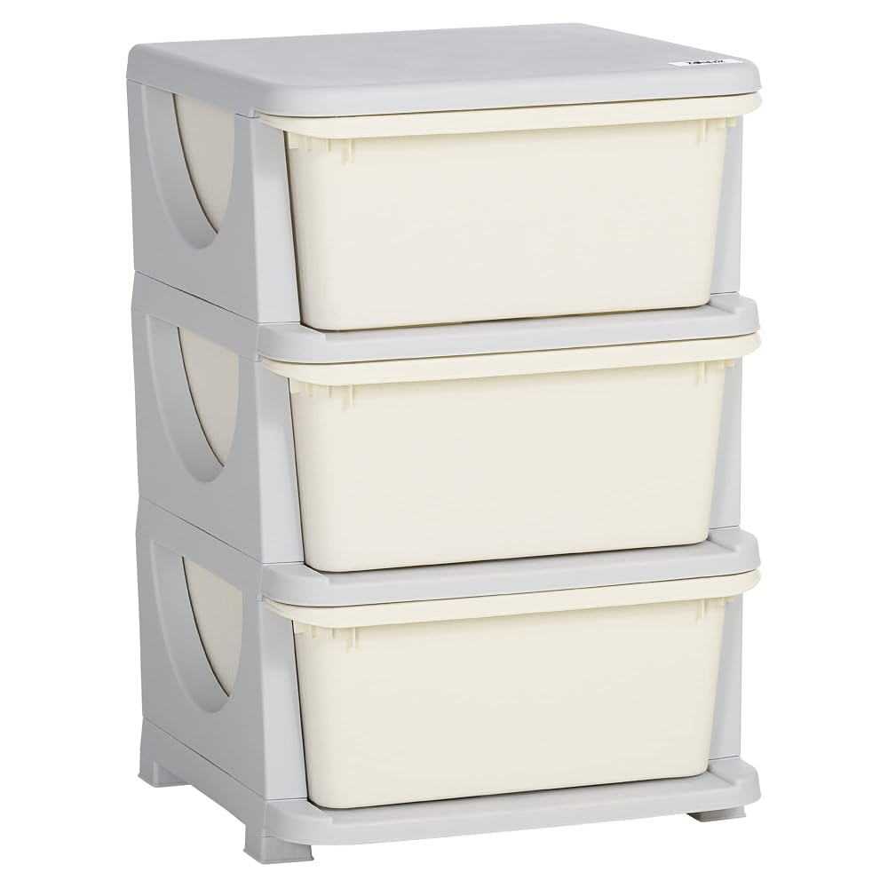 HOMCOM 3 Drawers Plastic Kids Storage Units, 3 Tier Kids Storage Units, Children Toy Chest for Nursery, Playroom, Bedroom, Cream