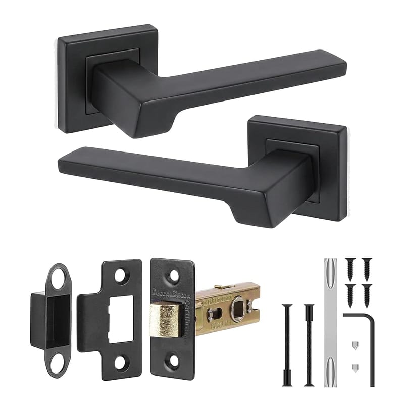 Decoranddecor Spectra Matt Black Aluminium Lever Door Handles with Mortice Latch, Internal Door Set