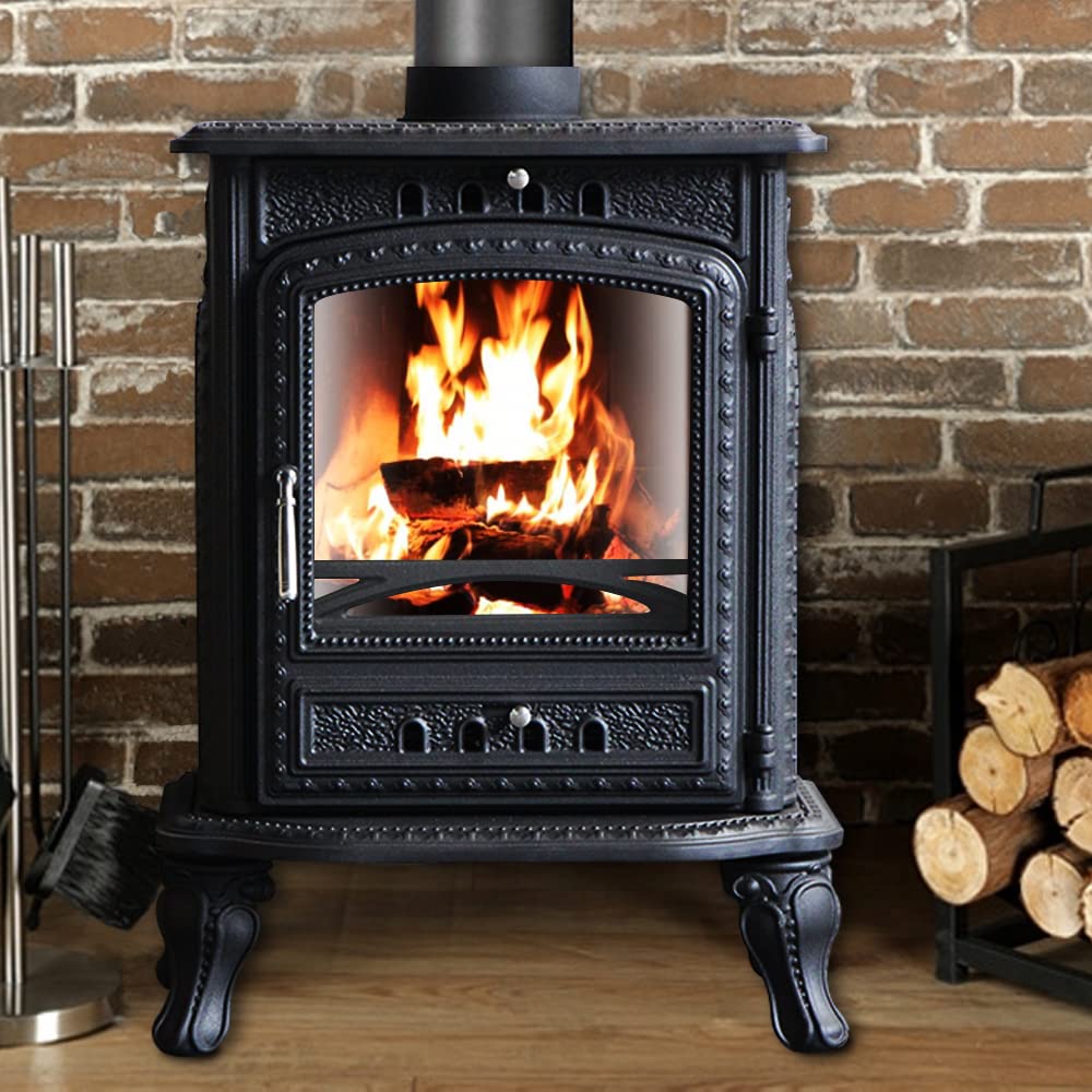 NRG 6KW Wood-Burning Stove, DEFRA Approved Eco Design Cast Iron, Black